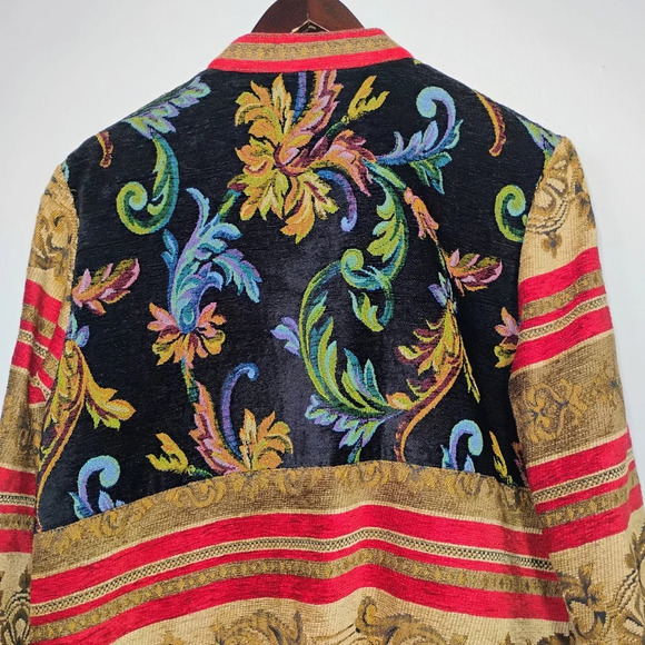 Vintage Sag Harbor Gold Red Tapestry Artsy Boho Button Up Jacket Size 12 Petite - Picture 6 of 12